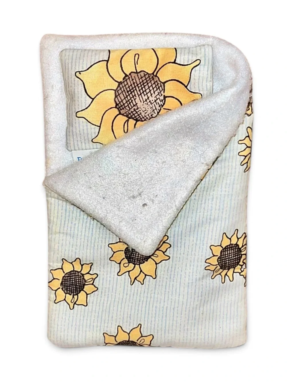 Vintage 1997 Fun Ease Sunflower Plush Sleeping Bag & Matching Pillow for Dolls